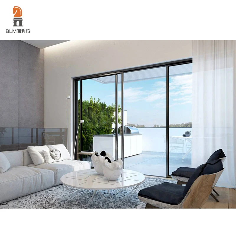 Minimalist Design Residential System Double Glass Trackless Luxury Aluminum Doors  Windproof aluminum sliding door
