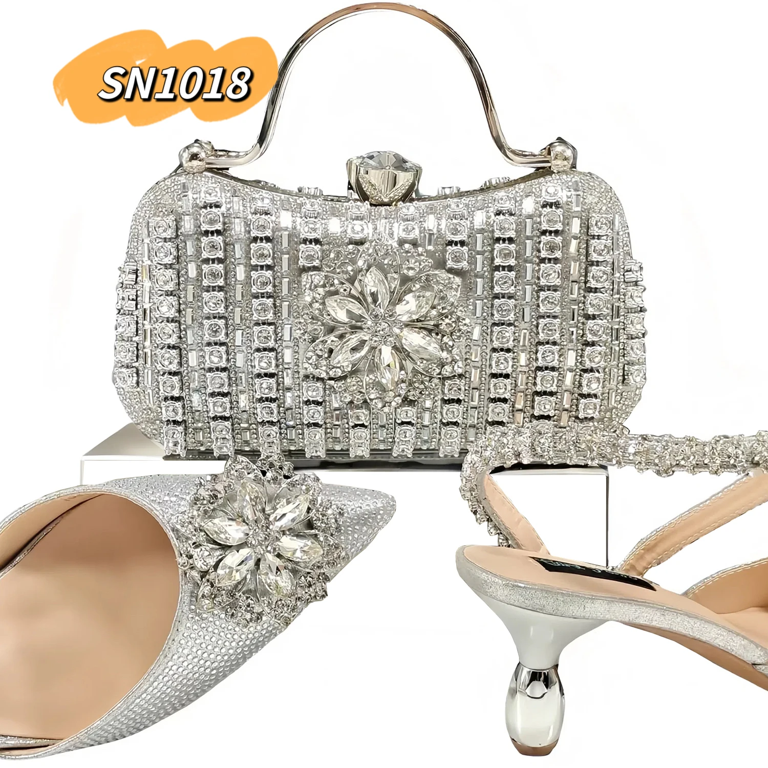 Rhinestone evening matching shoe and bag set high heels peach matching clutch bag woman nigeria inmyshop