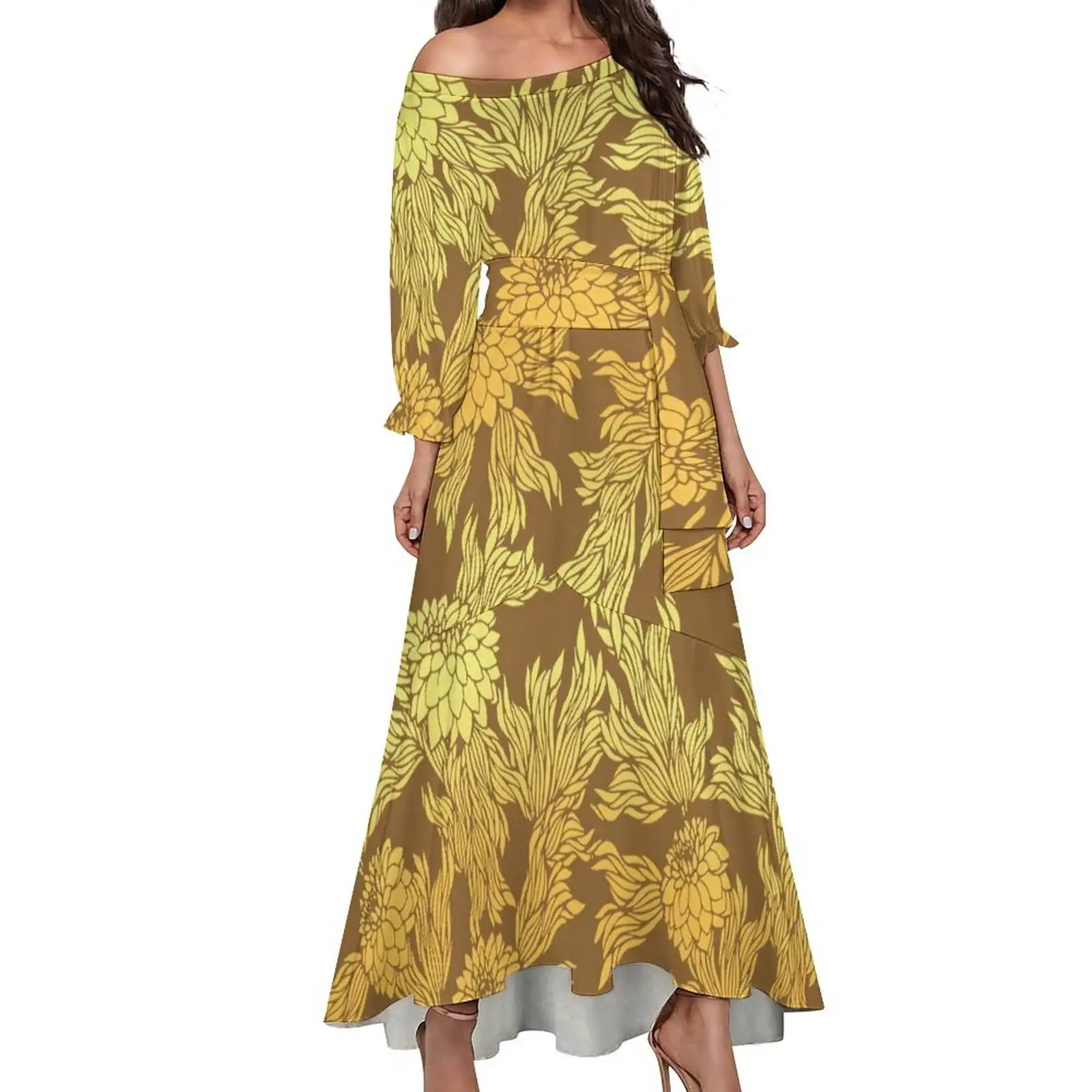 Hot Sales 2023 Women Polynesian Tribal Big Size 8xl Off Shoulder Mermaid Dress Puletasi Fishtail Samoan Dresses Dropshipping