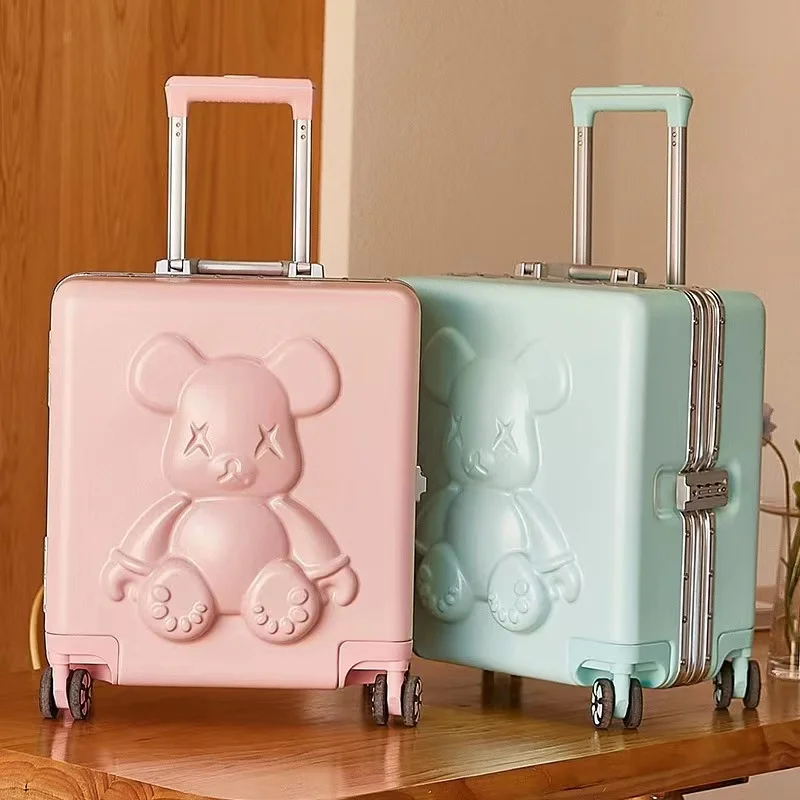 3D Cartoon Cute Teddy Bear Carry On Suitcase Set ABS Trolley Luggage Hardshell Spinners Suitcases For Kids Students Girls Boys