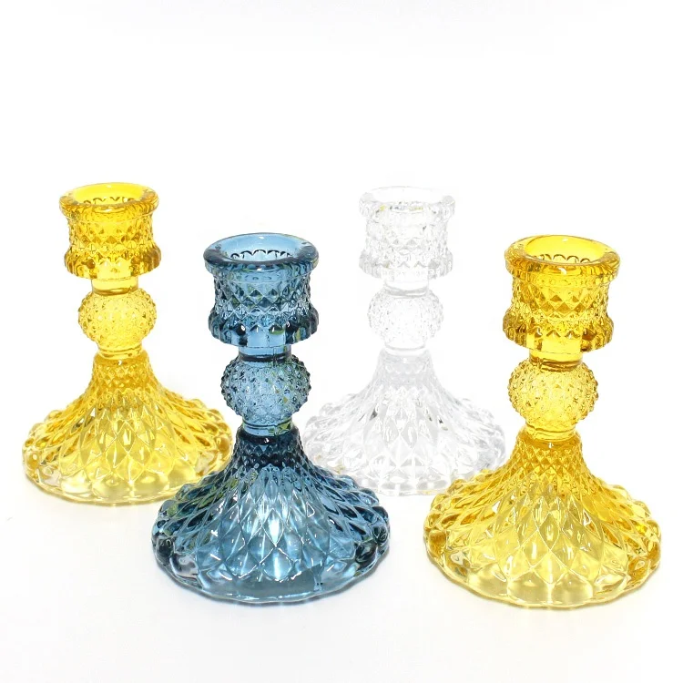 FENGJUN Glass Candle Stick Stand Holder Colored Craft for Home Wedding Party Decoration