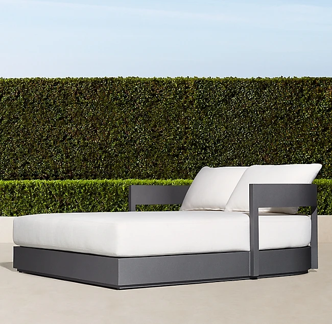 
Brushed Aluminum Adjustable Patio Furniture Beach Chaise Lounge Recliner Sun Loungers bed Black Kim Seat Steel daybed 