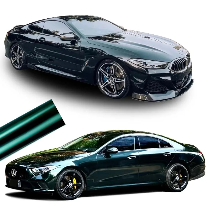 PET Wrap Air Bubble Metal Paint Benz Emerald Green Dry Sticker Auto Body Car Wrap Vinyl Roll Color Change Car Wrap Vinyl Film