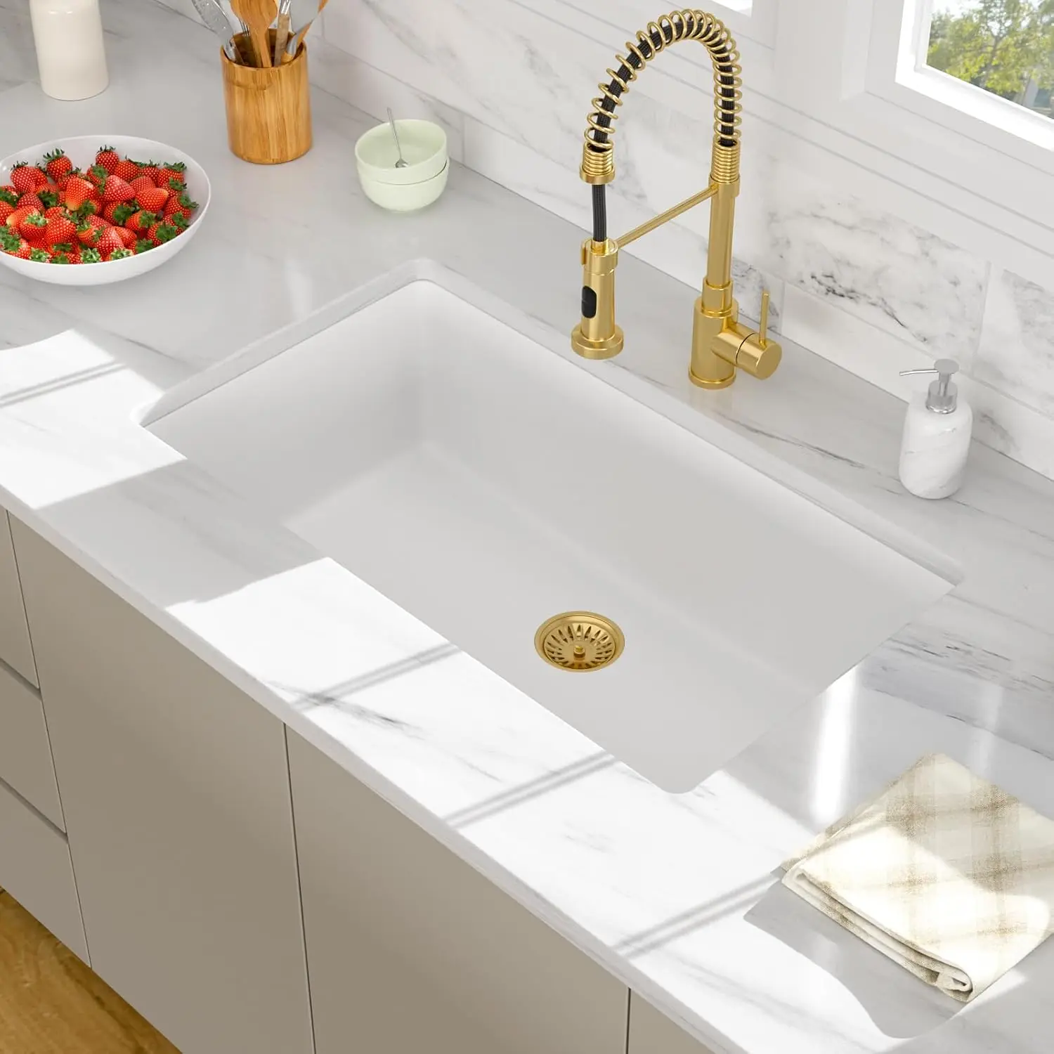 32x20Inch Kitchen Sink Undermount White Quartz Sink Classic Under Counter Single Bowl Granite Kitchen Sink