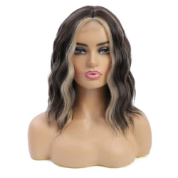 180g 16 inch Long Mixed Color Hair Lace Front Wigs Curl human Hair Wig