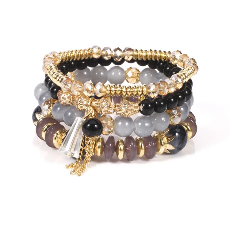 
4 Pieces Of Crystal Bracelet With Multi Layer Beads Bohemian Style Bracelet With Exotic Style  (1600223839154)