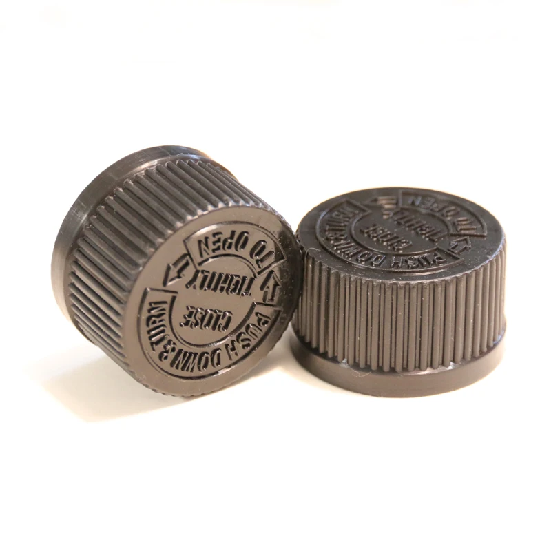 Factory Price 28mm Black Plastic Child-Proof Screw Cap For Two Neck bottle