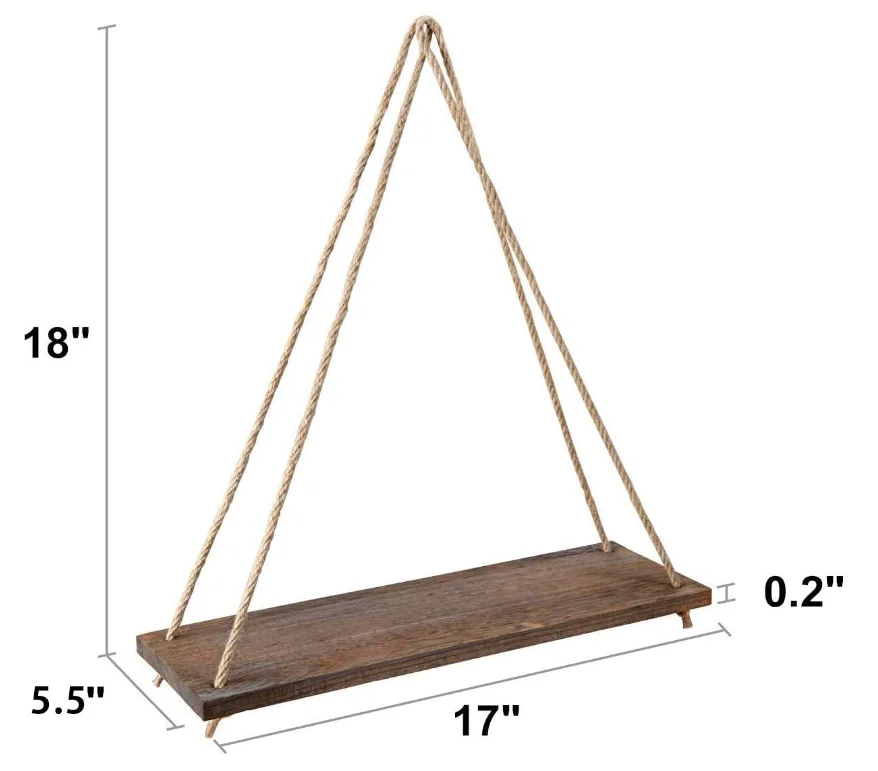 Rustic floating shelf wall mounted living room bedroom brown wooden hanger