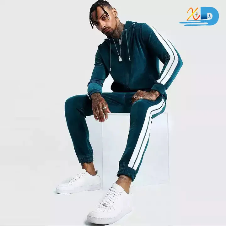 Wholesale Custom Sweatsuit Tracksuit Set Hot Sale Stylish Men  Custom Velour Tracksuits With Side Tape