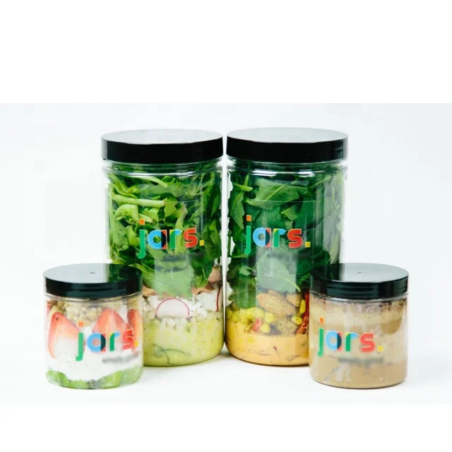 Hot Selling Large 1L 1000ml 1 Liter 500ml Food Safe PET Plastic Jar for Candy Salad Packaging