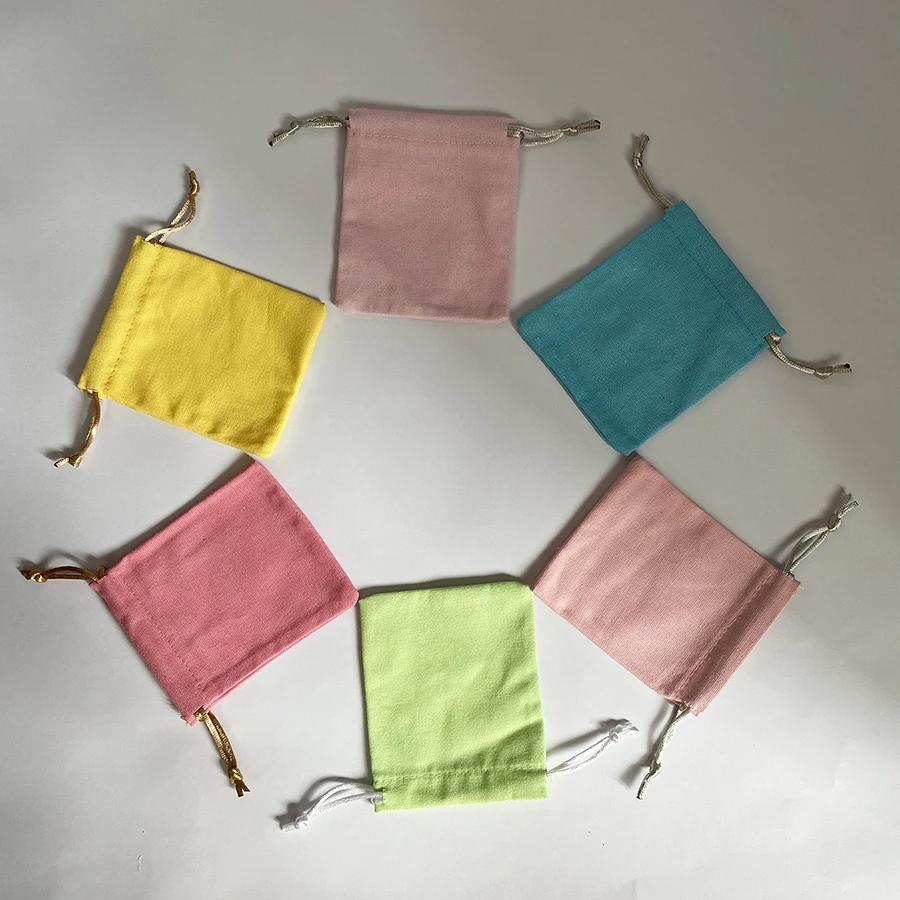 Перерабатываемый вышитый логотип 100% хлопок индивидуальный логотип напечатанный розовый мешок ювелирных изделий упаковка атласные шелковые Сумки на шнурке