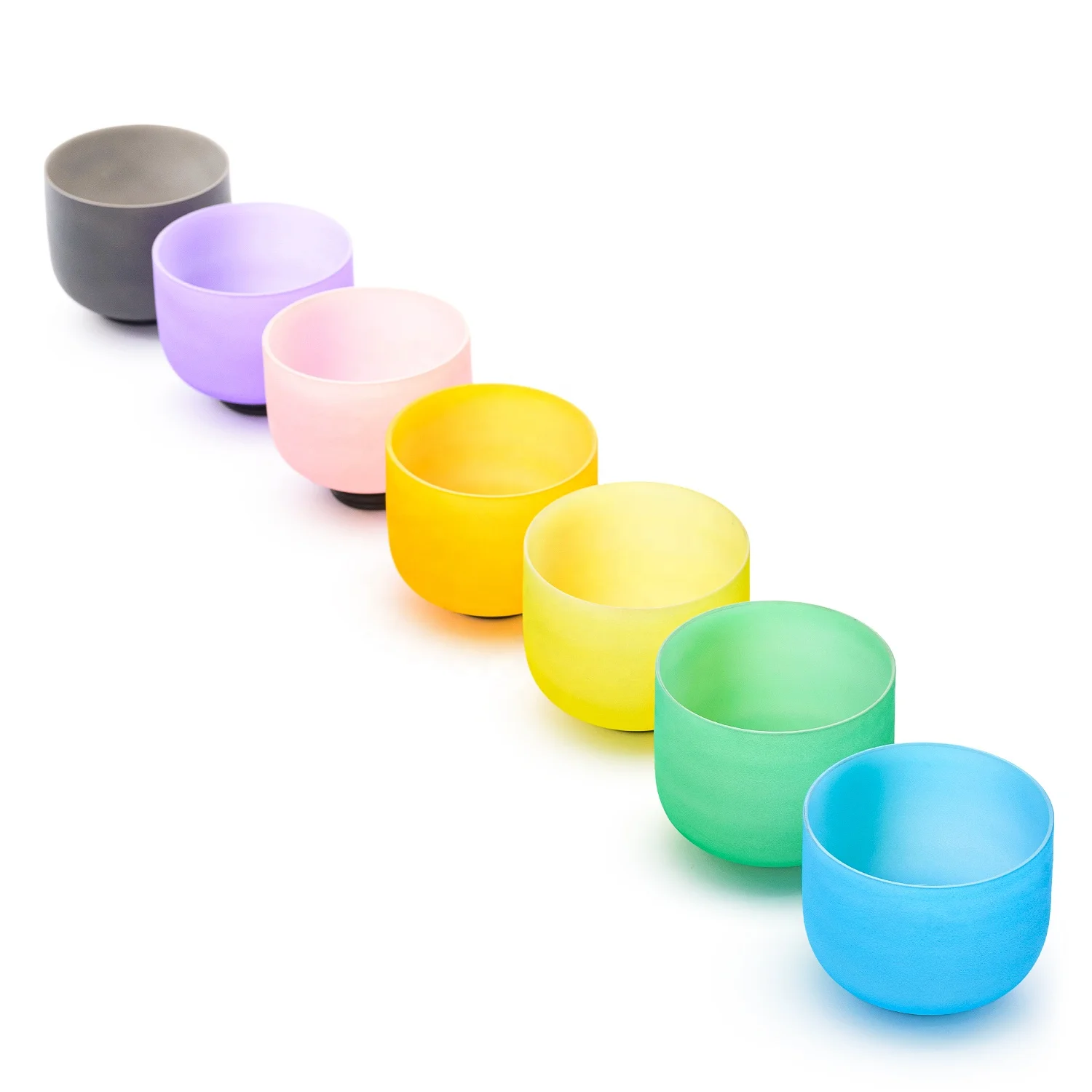 7-12 inch set of 7 pcs Light Colored Quartz Crystal Singing Bowl with Carry Cases for Sound Healing and Meditation