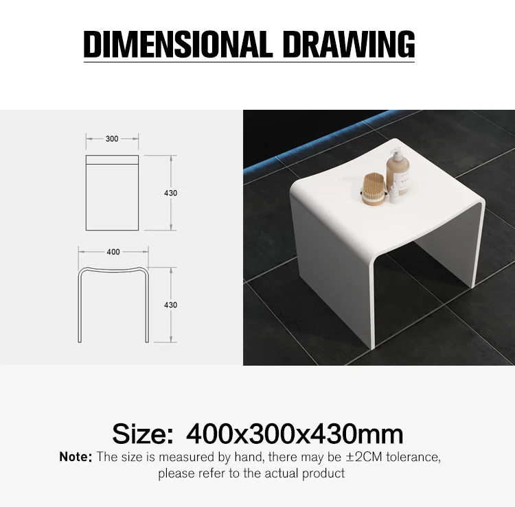 GM New Design white solid surface stone shower bench bathroom stool