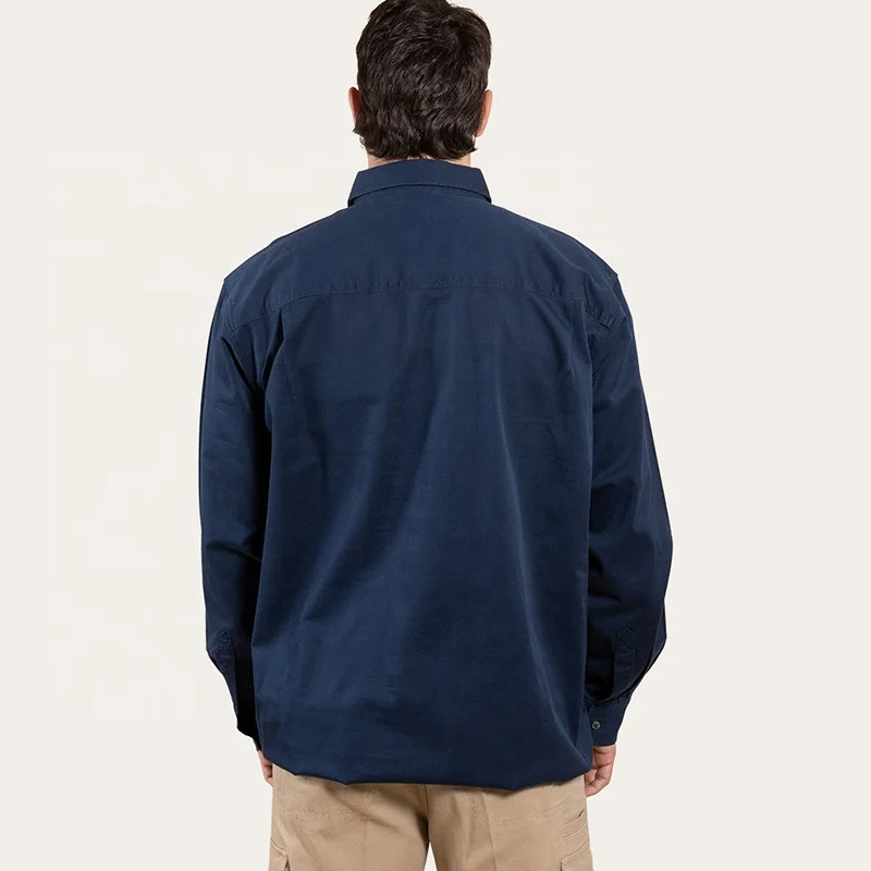 Solid color workwear long sleeve custom logo heavy duty 100% cotton farmer work shirt mens country shirt.jpg