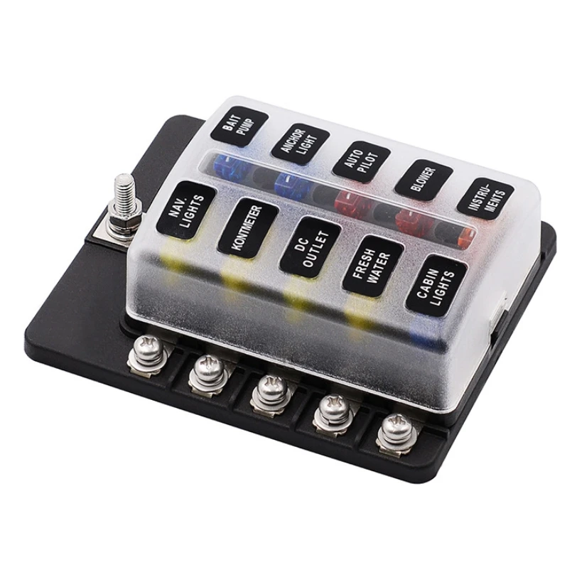 10 Way Fuse Box 32V DC Blade Auto Car Power Distribution Block Fuse Holder With LED Indicator Waterpoof Protection Cover For Car