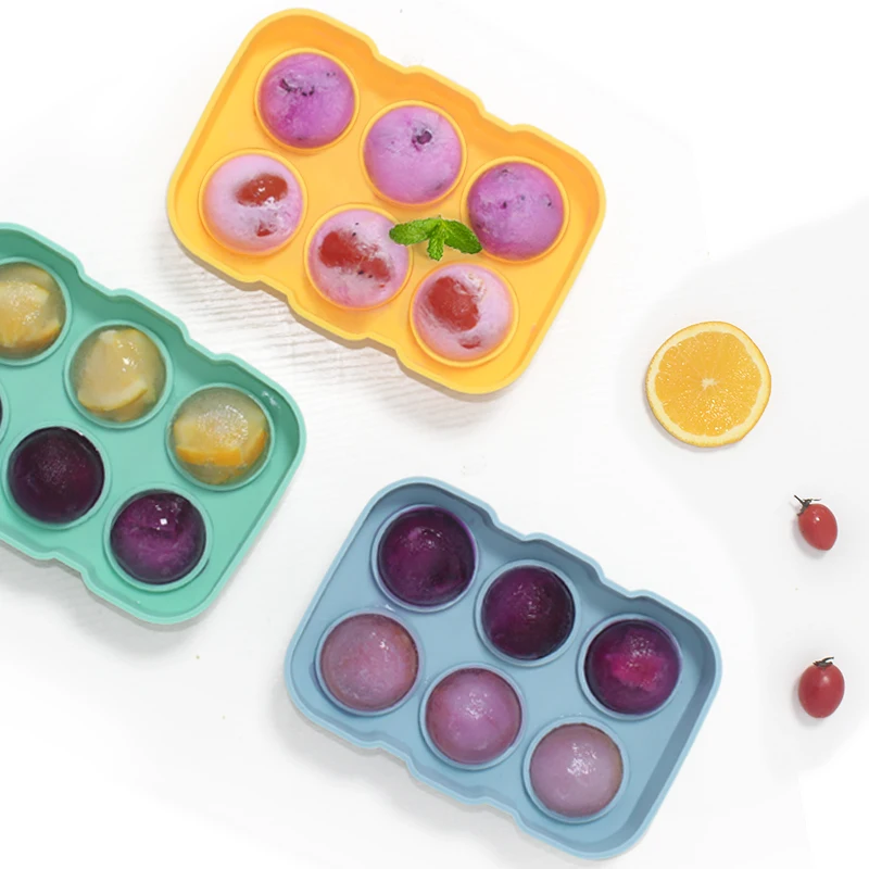 Wholesale High Quality  6 sphere shape round custom lid cube silicone ice ball tray