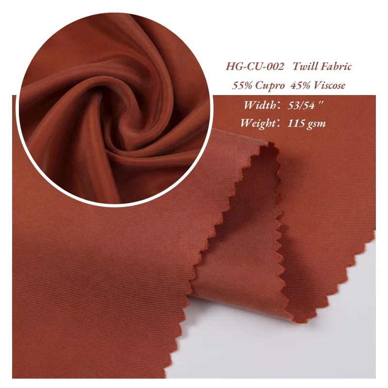 Manufacturer customized woven silky 115gsm 120D breathable 55%cupro 45%viscose twill fabric for sleepwear