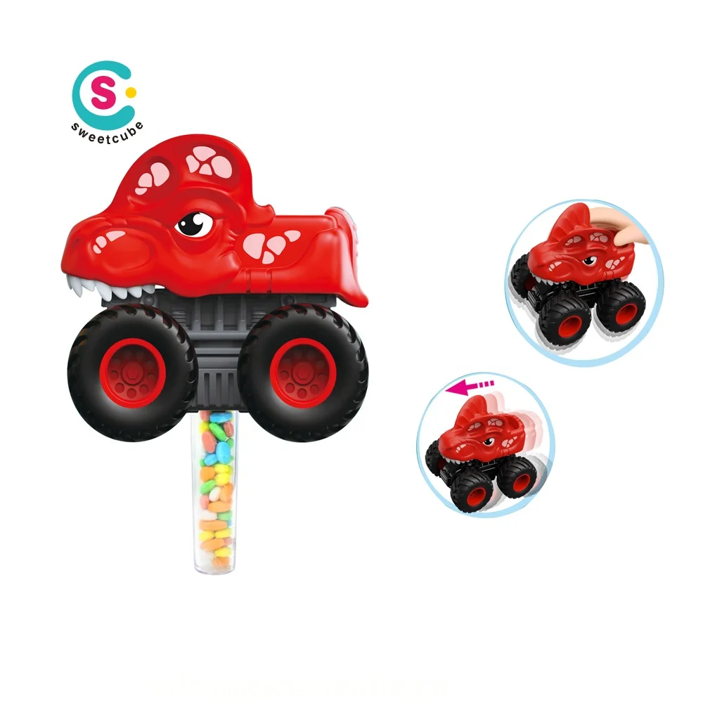 Shantou factory new candy toy with tube dinosaur car