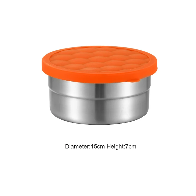 High quality round stainless steel crisper box with silicone lid lunch box square refrigerator sealed storage box set
