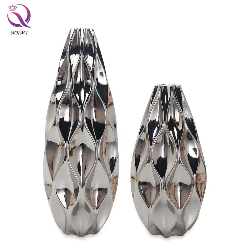 Tall Nordic Origami Ceramic Vase Gold Silver Home Table Top Decorative Crafts Vase For Living Room
