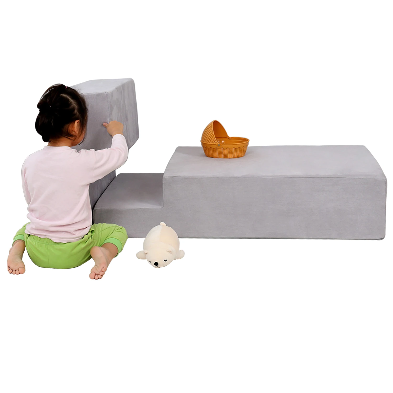 Saien microsuede fabric kids play couch Kids stair type sectional sofa set Couch Foam kids sofa modular couch