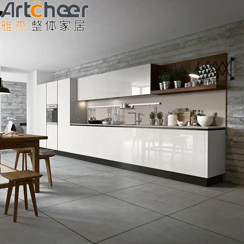 Imported Foshan American Jamaica Active Full Set i shaped Glass Wood Flat European High-End Modern Kitchen Cabinet For New House