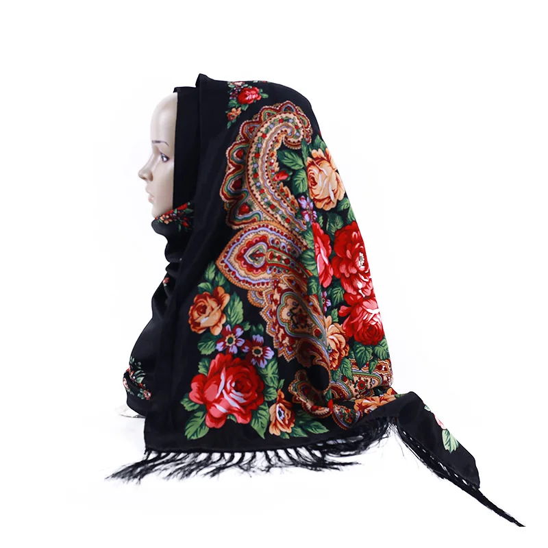 
New foreign trade Muslim scarf hijab Russian printed long scarf Twill cotton tassel shawl factory direct supply 