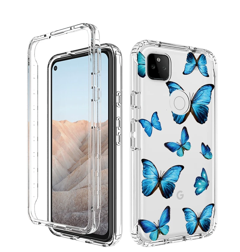 360 Full Body 2 In 1 Flower Printed Color Soft TPU With PC Front Frame Back Cover Phone Case For Google Pixel 5A 5G Cases