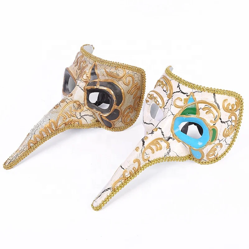 Plague Doctor Venetian Long Nose Mask Half Face Hand Painted Music Masquerade Long Nose Face Cover Plastic Mask