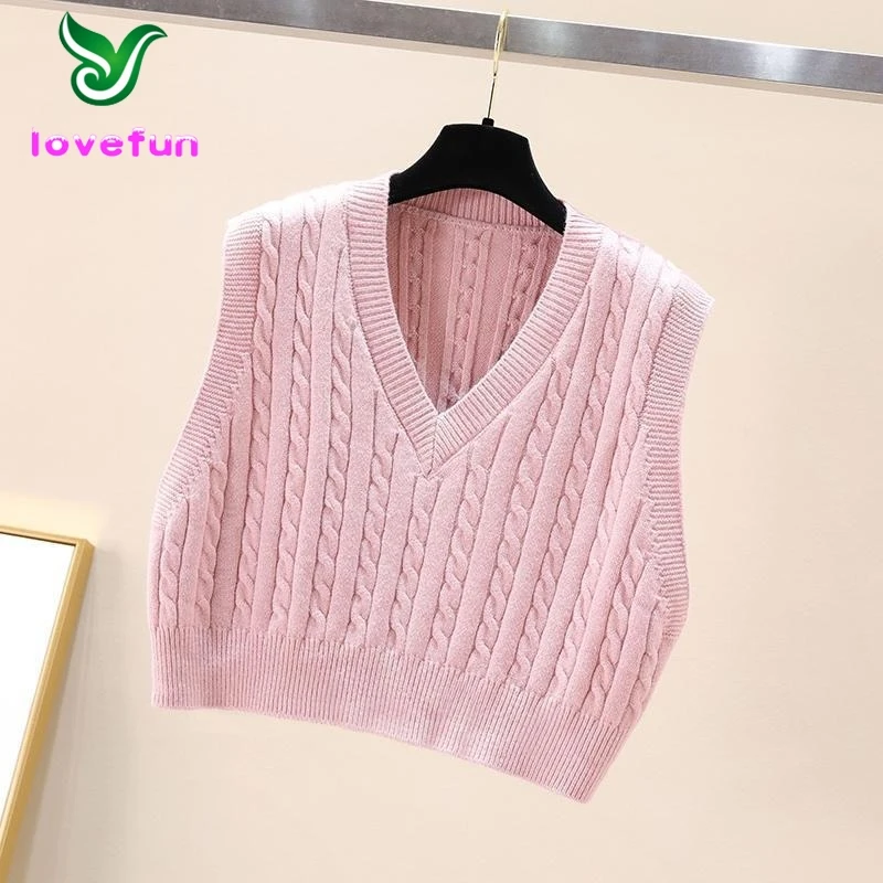 Vest Women Autumn Winter Short Loose Knitted Sweater Vest Ladies Pullover Jumper Tops School Girls Waistcoat Female Outerwear
