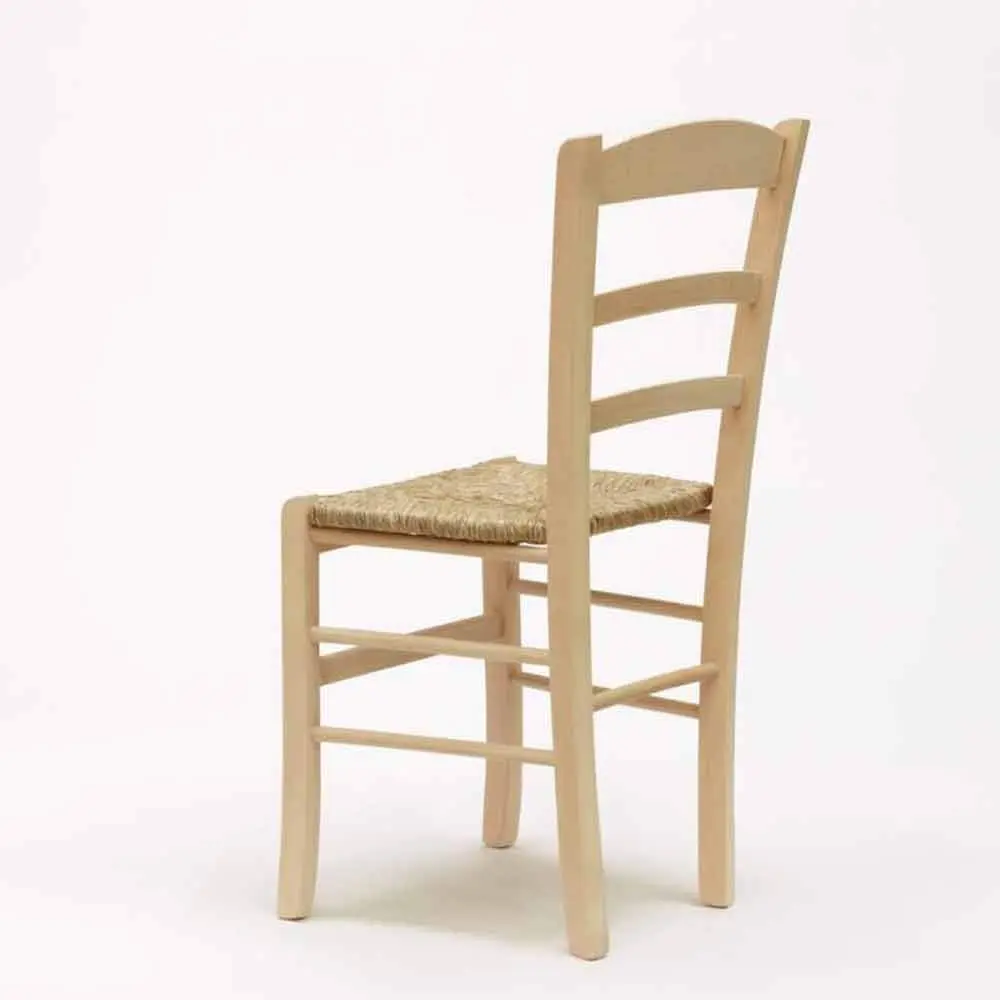 modern wooden chair with straw seat