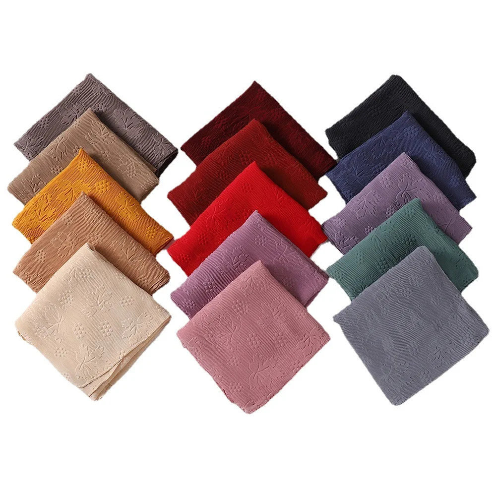 New Malaysia Indonesia Wrinkle Crumpled Maple Leaf Pleated Bubble Chiffon Hijab Shawl