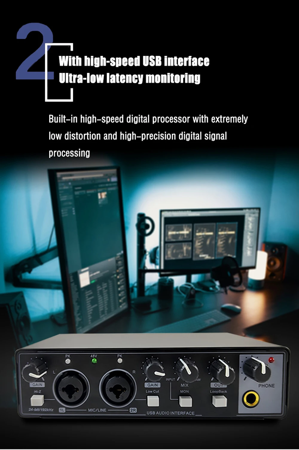 GAX-Md22hot Selling Studio Audio Interface For Recording Mixing Console With Low Price