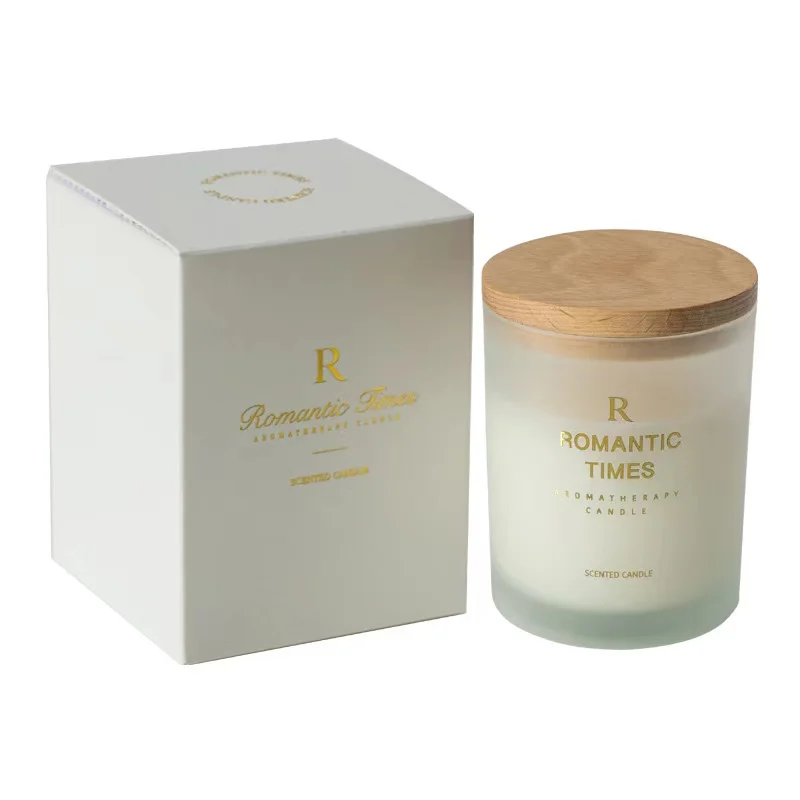 Wholesale Color Frosted Glass Candle Jars With Wooden Lid home decor