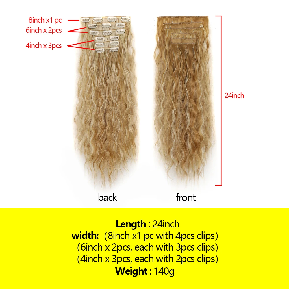 Shinein Fluffy Corn Wave Deep Curly Clip on Hair Extensions Double Weft Seamless Invisible Blonde Clip in Hair Extensions