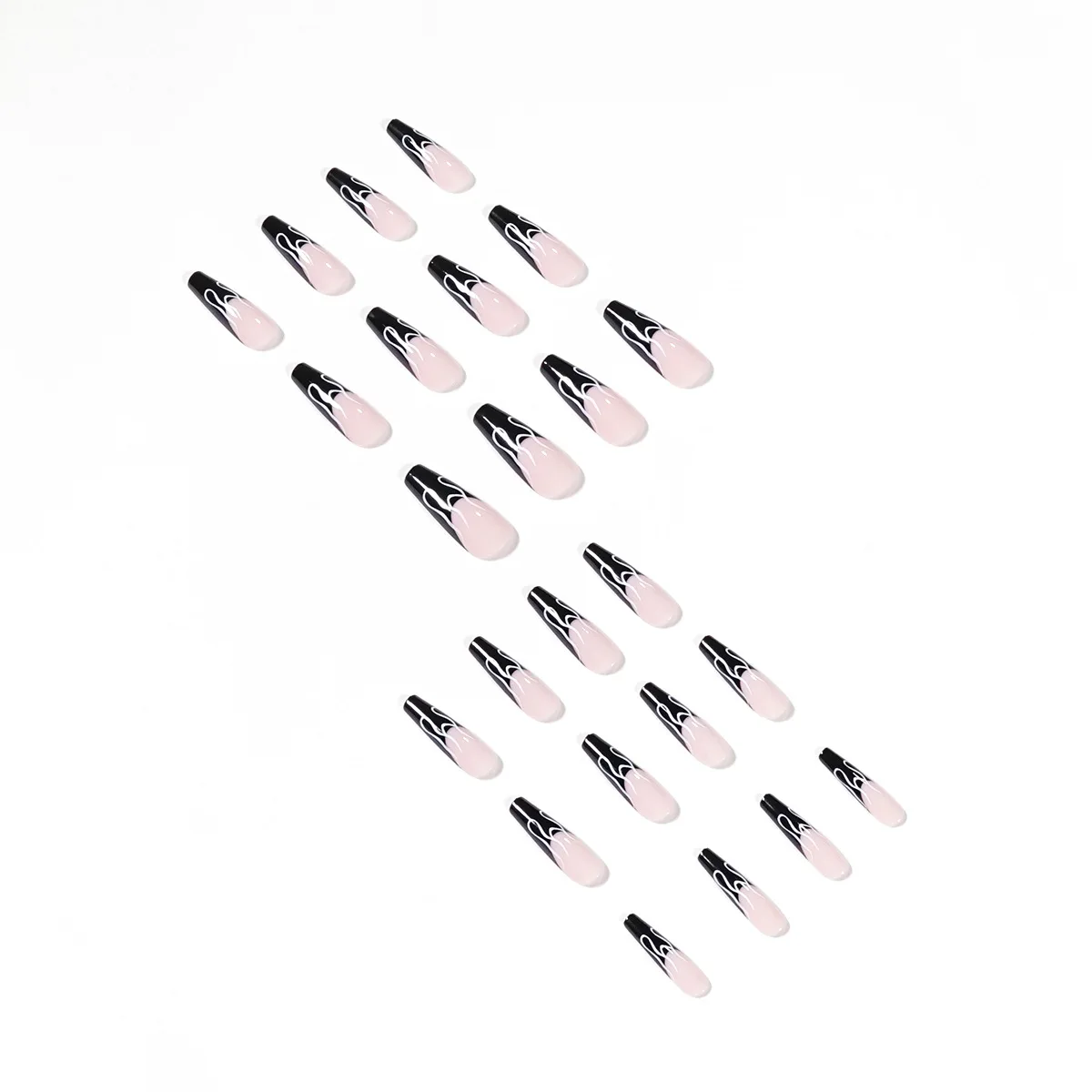 Съемный модное черно французский пламени длинный псевдо ожерелье дизайн наконечник полное покрытие пресс для ногтей, для нанесения с помощью клея для женщины сексуальное женское белье 24 шт