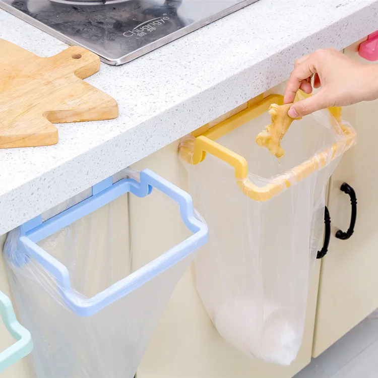 Kitchen Door Back Type Portable Garbage Bag Holder Household Cupboard Door Behind The Dishcloth Rack Trash Bin Rack