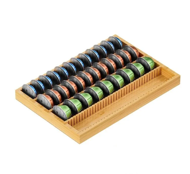Wooden Capsules Storage Box Bamboo Coffee Pod Storage Holder Drawer Organizer