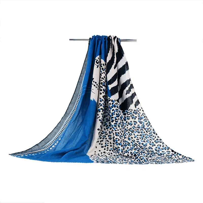 
Leopard print oblong scarf custom polyester women neckerchief soft crinkle autumn shawl cheap animal spring scarves 