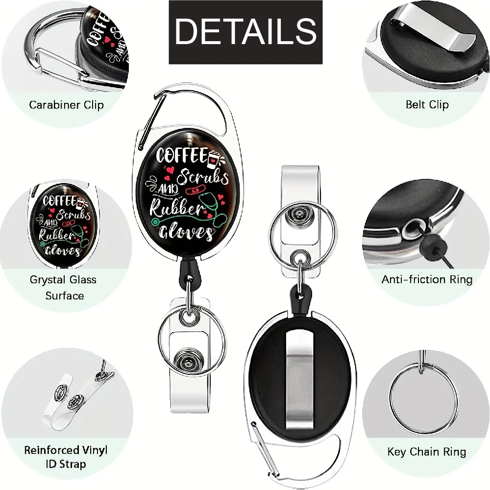 Coffee Clove and ID badge holders with retractable reel and detachable lanyard badge holder with retractable heavy badge reel