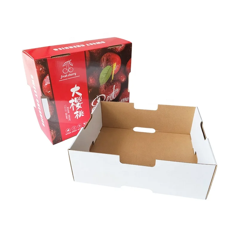 Wholesale Exquisite Printed Cherry Packaging Fruit Box Folding Lid and Base Style Boxes for Fruit and Vegetable Big Capacity Box