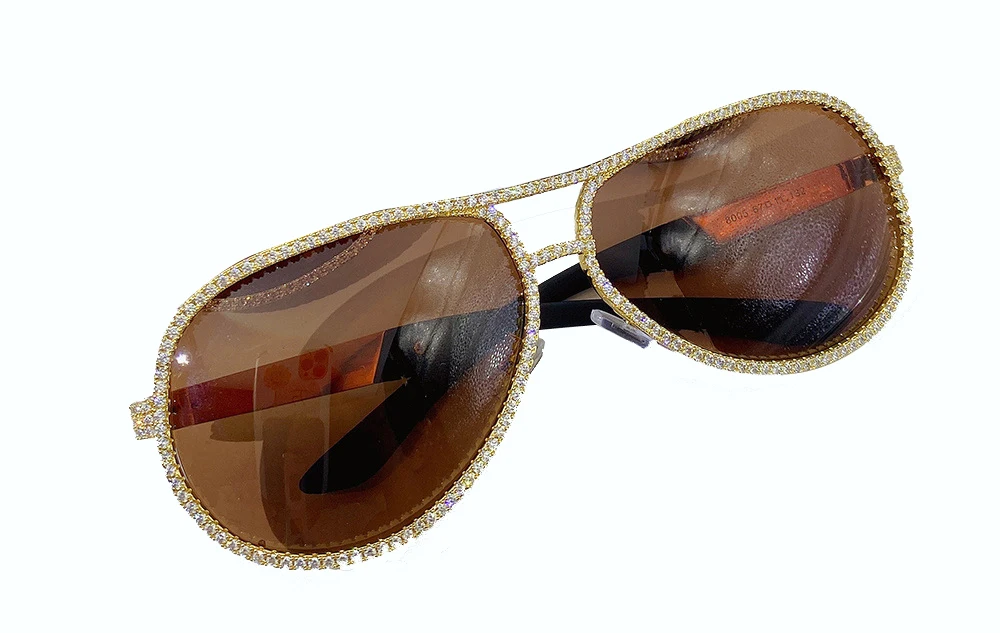 Gold silver glasses personalized wooden leg semi-circular frame copper inlaid zircon sunglasses for men and women