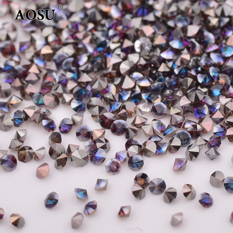 AOSU High Quality 1.2mm Blue Flame Color Manicure Pixie Crystals Pointback Glass Nail Rhinestone For Nail Art Decoration