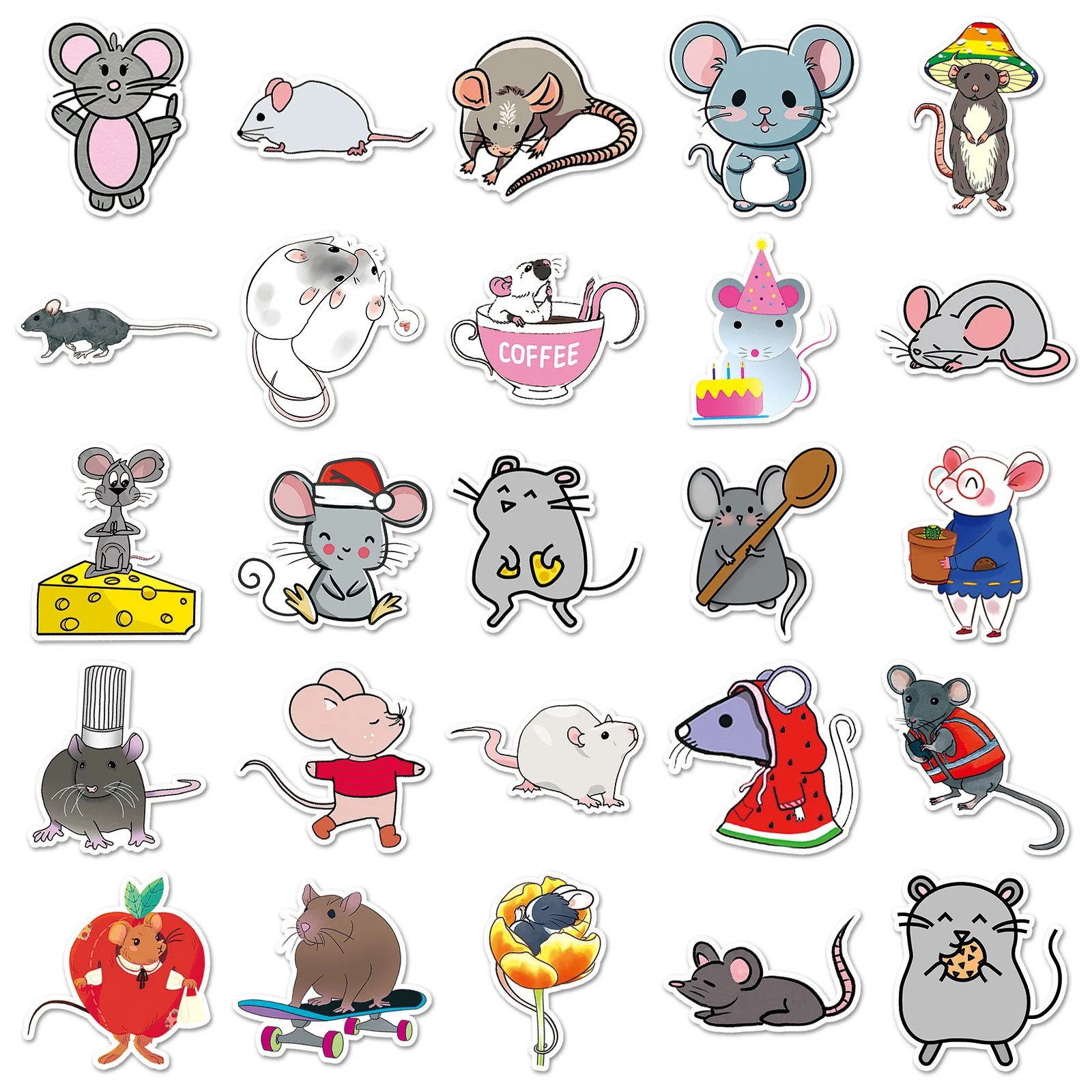 al-50pcs mouse doodle PVC waterproof graffiti animal sticker packs for kids refrigerator laptop luggage noteboo