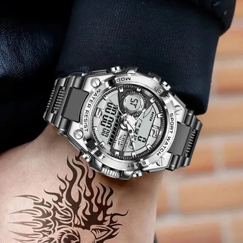 Часы Montre Lige 8922 с двойным дисплеем хронографы Мужские Цифровые кварцевые часы для мужчин спортивные Relogio Masculino силиконовый ремешок