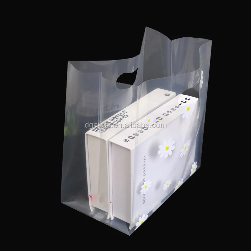 
custom wholesale transparent Eco-Friendly biodegradable Die Cut Handle Plastic Clothing Shopping Bags With Printing Logo 