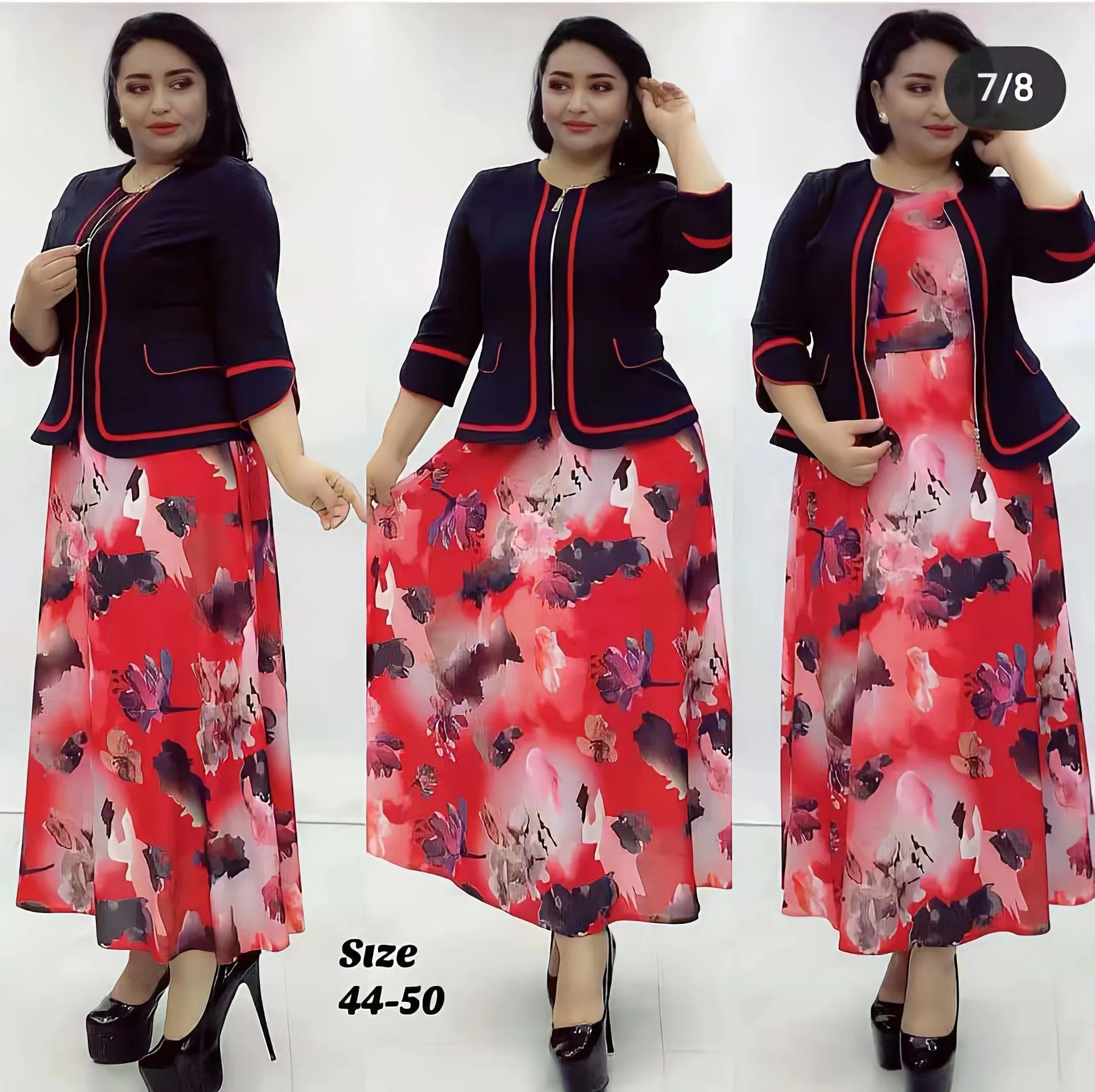 2023 New Classy Russia design women dress 2 pcs suit good quality coat and dress office suits printed dress with bow coat