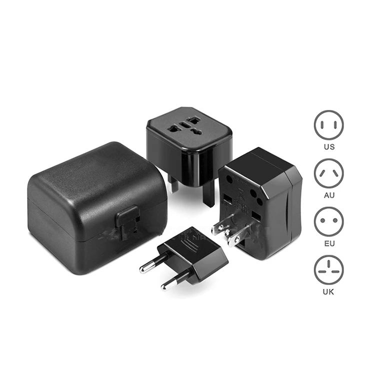 Черный Универсальный дорожный адаптер с 2 USB-портами и зарядным устройством переменного тока