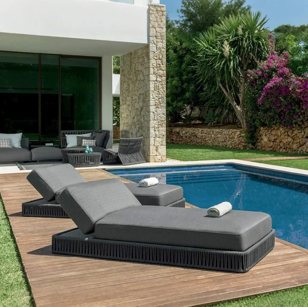 Beach lounger outdoor furniture rattan lounge chairs sun lounge chaise garden waterproof lounger