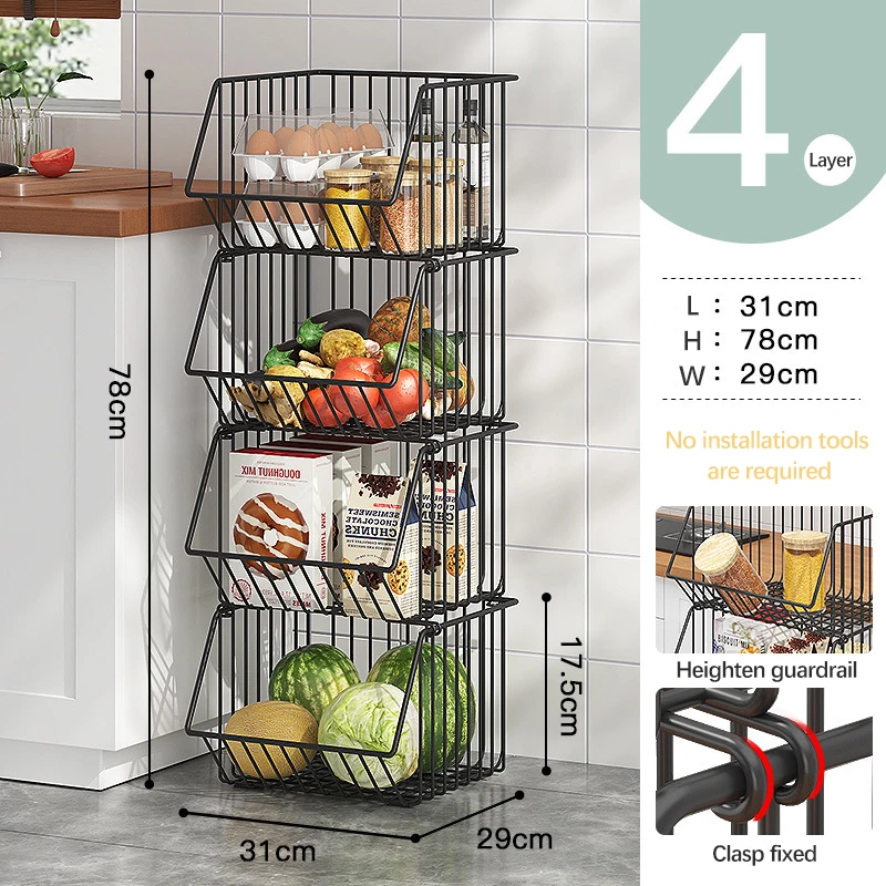 Kitchen wire storage rack 4 tier fruit and vegetable wire rack